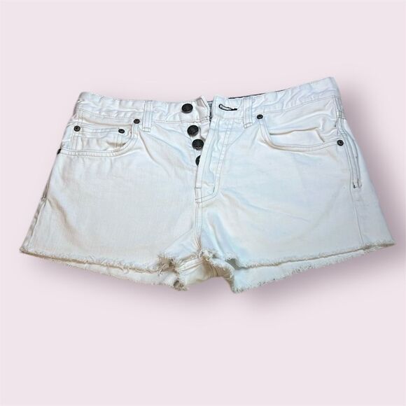 Free People Women's White Denim Shorts Cut Off Button Fly size 28 - Picture 1 of 11